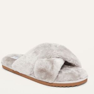 Cozy Faux-Fur Cross-Strap Slippers